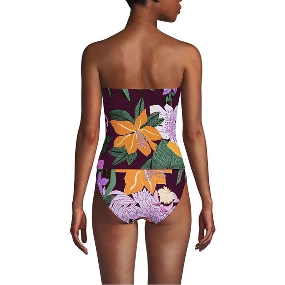 Land's End plus size slender suit U wire Bandeau dark wine multi floral Top Var - Picture 3 of 9